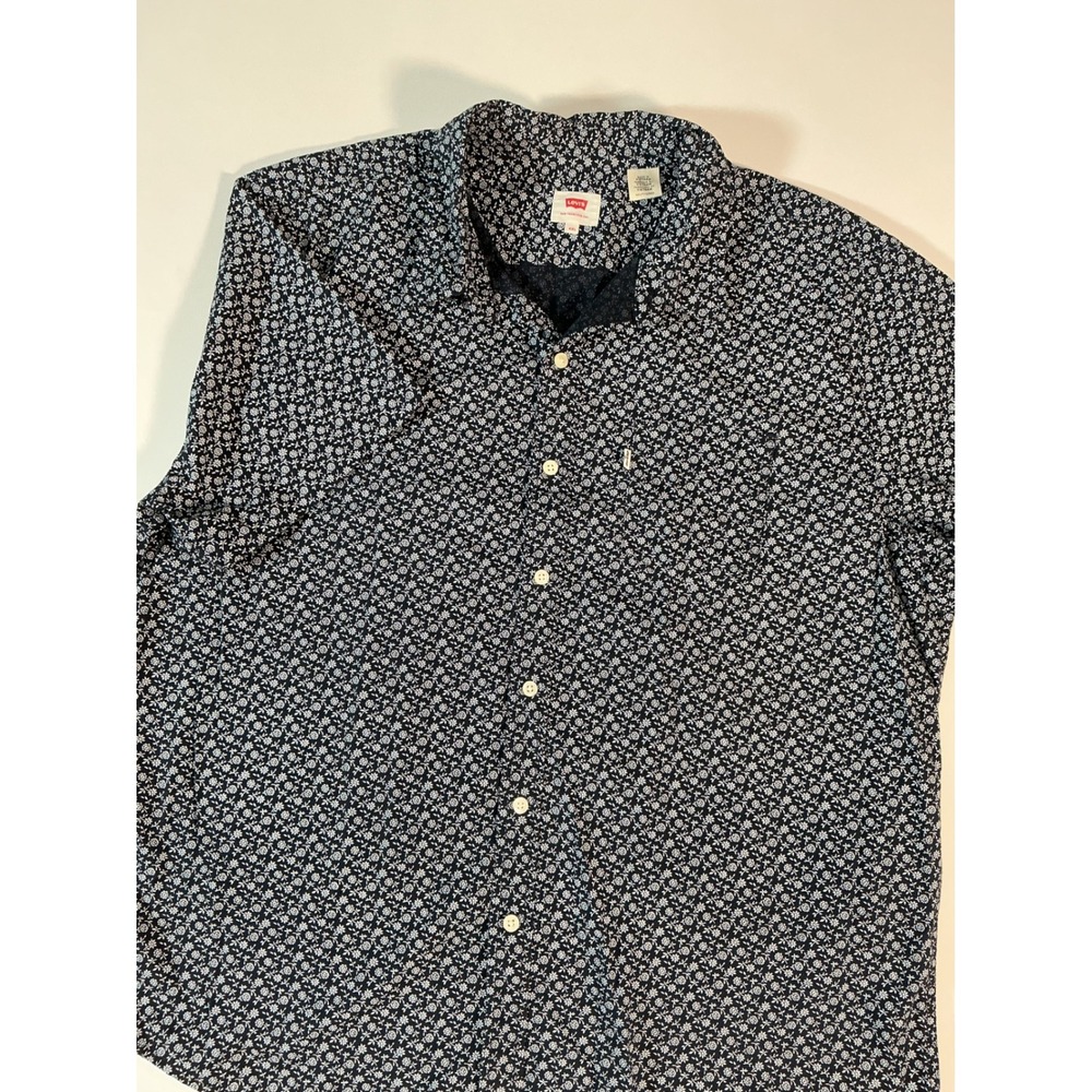 Levi's Men's Premium Short Sleeve Blue Micro Floral Button Down Shirt Size XXL